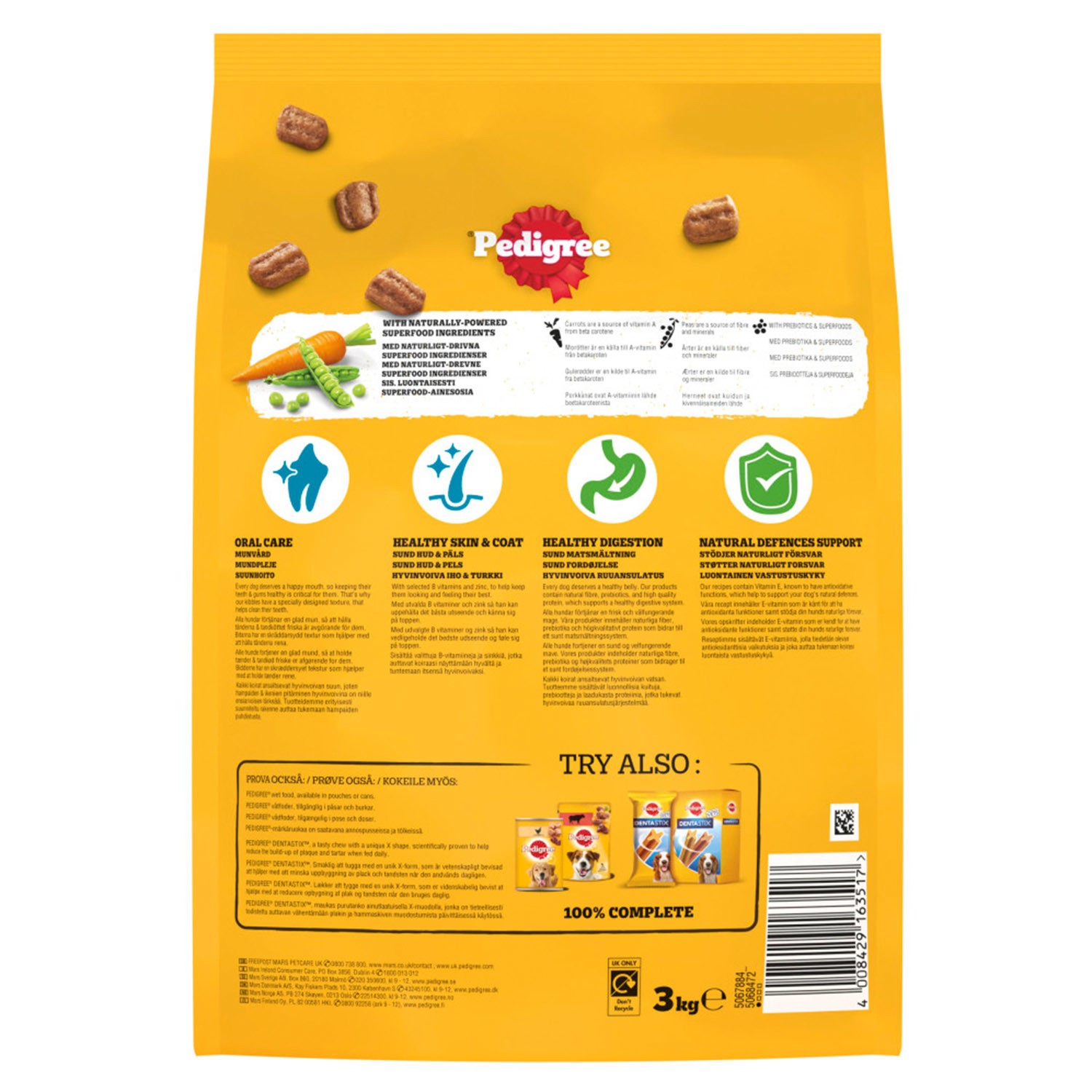 9 kg Pedigree Complete Adult Dry Dog Food Poultry and Vegetables Dog Biscuits