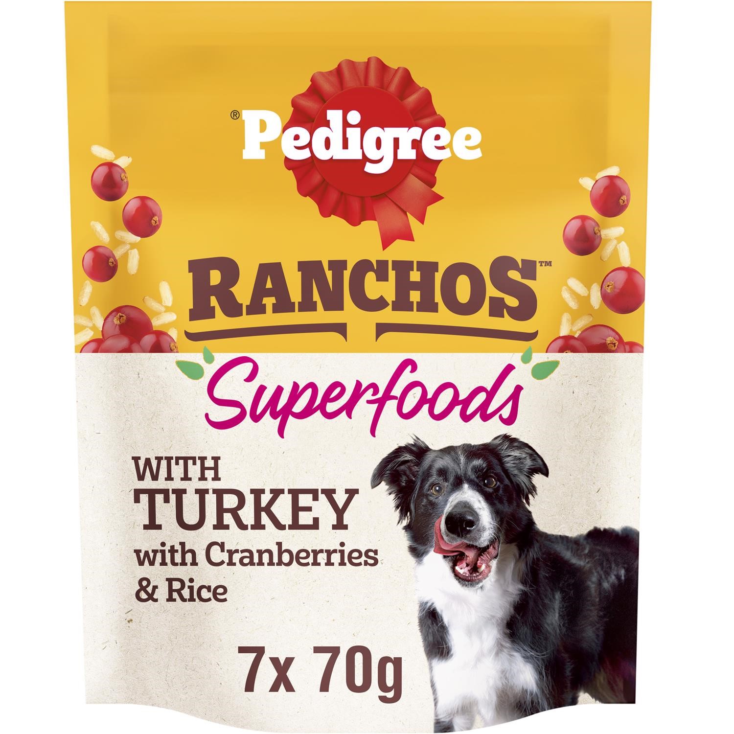 7 x 70g Pedigree Ranchos Superfoods with Tasty Turkey Adult Dog Treats