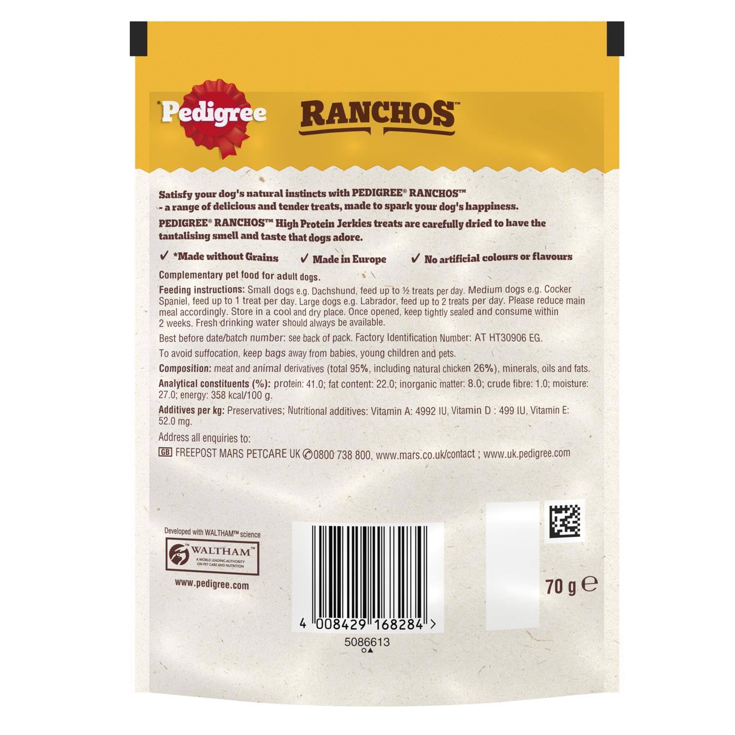 7 x 70g Pedigree Ranchos Jerkies with Chicken Adult Dog Treats Grain Free