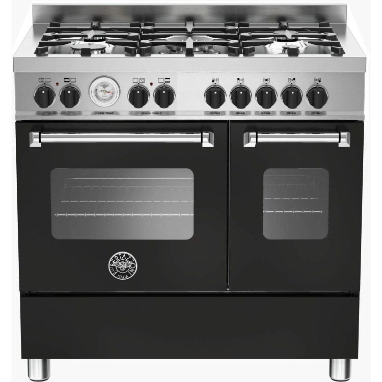 Refurbished Bertazzoni Master Series MAS90-5-MFE-D-NEE 90cm Dual Fuel Double Oven Range Cooker Black