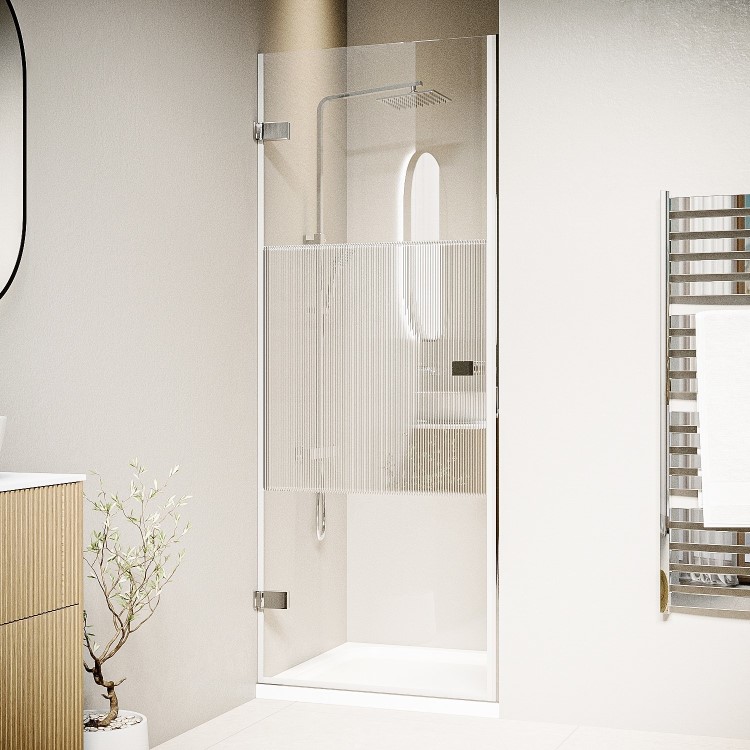 900mm Ribbed / Fluted Glass Left Hand Hinged Shower Door 8mm Glass - Matira