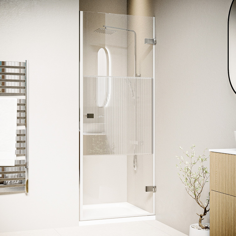 900mm Ribbed Glass Left Hand Hinged Shower Door 8mm Glass - Matira