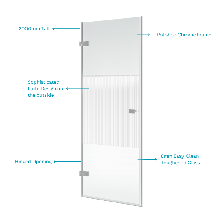 900mm Ribbed Glass Right Hand Hinged Shower Door 8mm Glass - Matira
