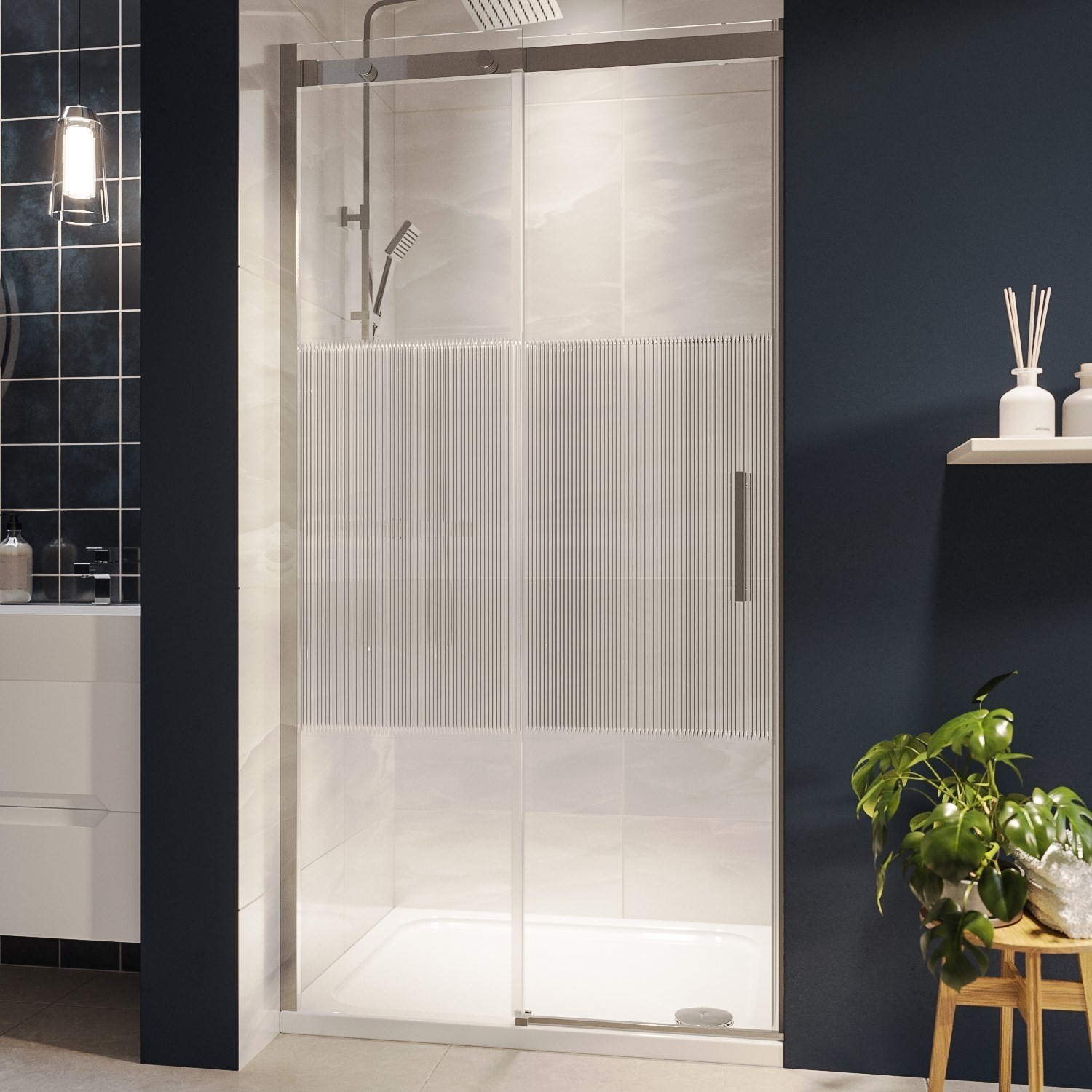 1000mm Ribbed Glass Right Hand Sliding Shower Door 8mm Glass Multiple Sizes - Matira