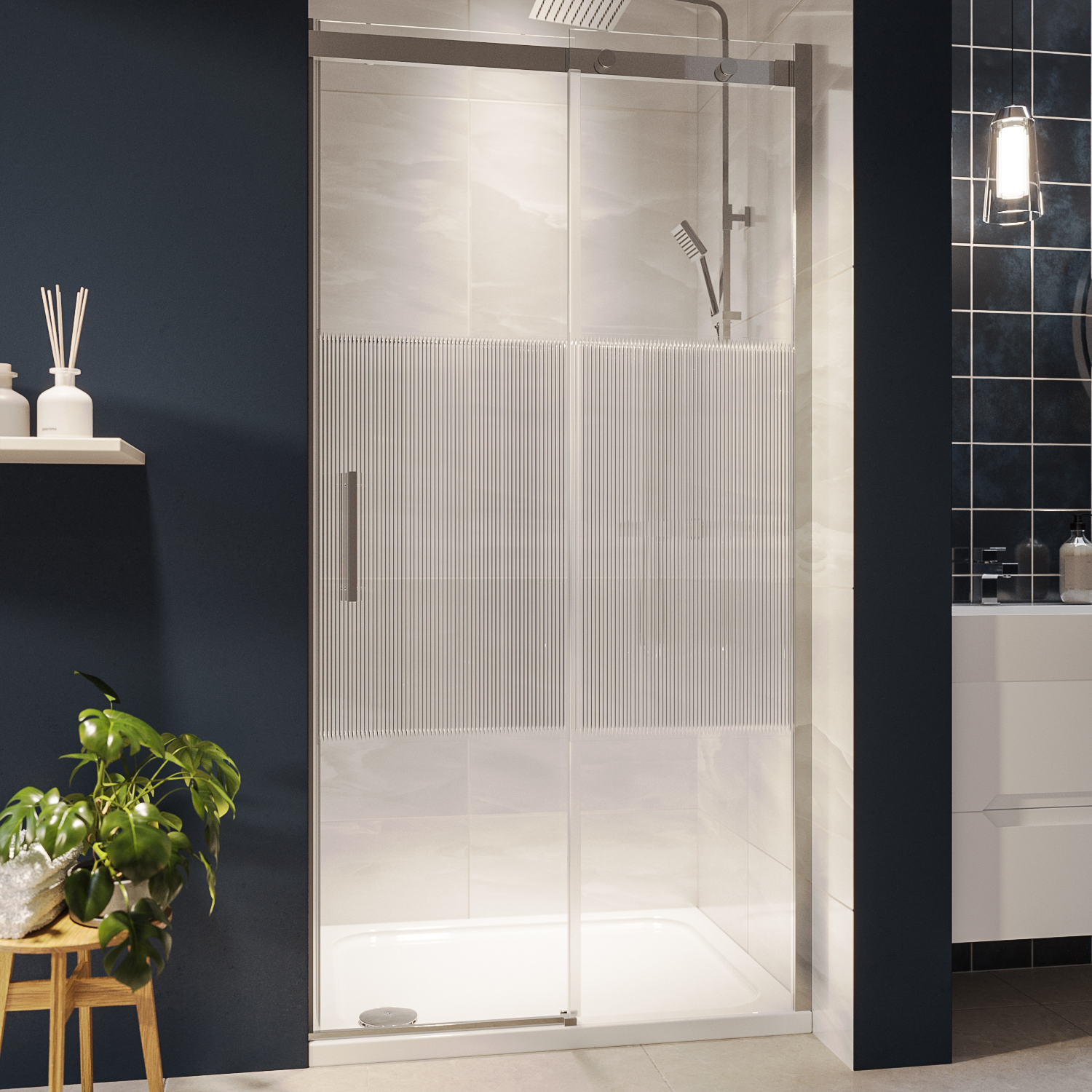 1200mm Ribbed Glass Left Hand Sliding Shower Door 8mm Glass Multiple Sizes - Matira