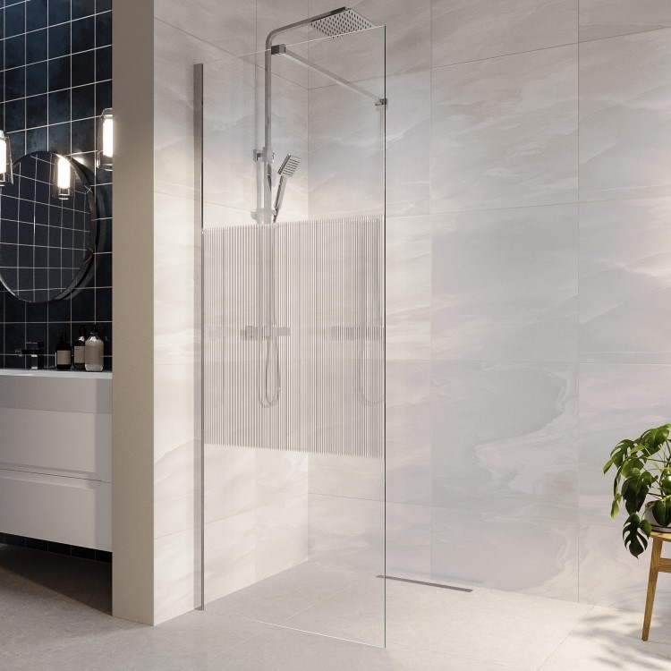 1000mm Ribbed Glass Shower Screen for Wetroom & Walk In Shower - Matira
