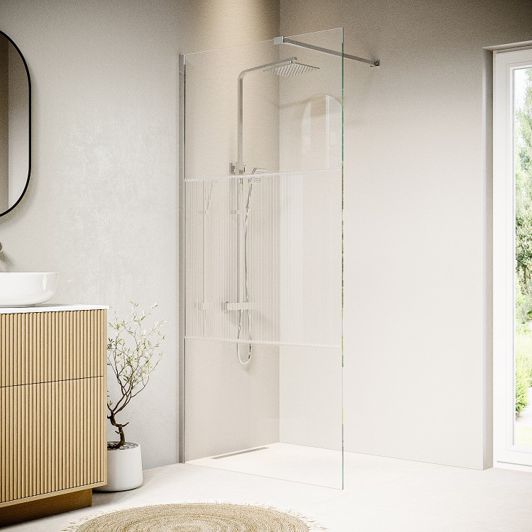 1000mm Ribbed / Fluted Glass Shower Screen for Wet Room & Walk In Shower - Matira