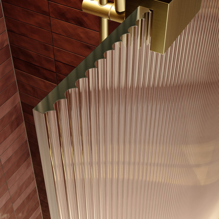 1200mm Brushed Brass Ribbed / Fluted Glass Shower Screen for Wet Room & Walk In Shower - Matira