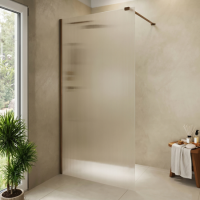 1200mm Brushed Bronze Ribbed / Fluted Glass Shower Screen for Wet Room & Walk In Shower - Matira