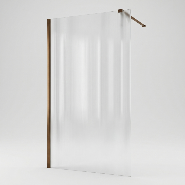 1200mm Brushed Bronze Ribbed / Fluted Glass Shower Screen for Wet Room & Walk In Shower - Matira