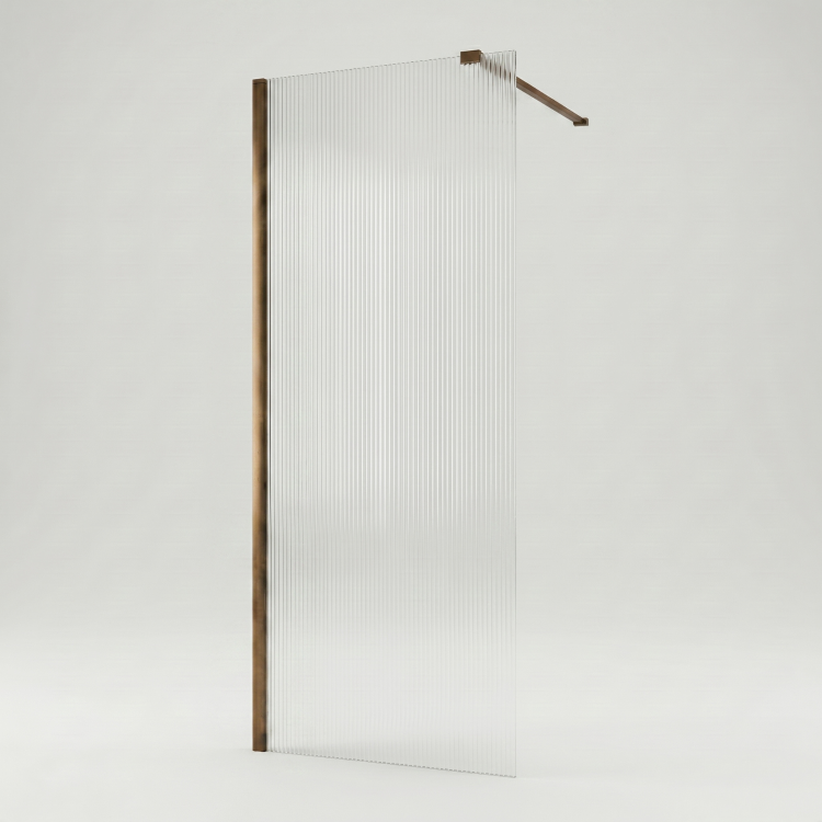 800mm Brushed Bronze Ribbed / Fluted Glass Shower Screen for Wet Room & Walk In Shower - Matira