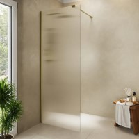 900mm Brushed Brass Ribbed / Fluted Glass Shower Screen for Wet Room & Walk In Shower - Matira
