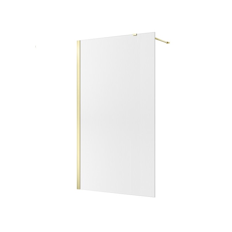 GRADE A1 - 900mm Brushed Brass Ribbed / Fluted Glass Shower Screen for Wet Room & Walk In Shower - Matira
