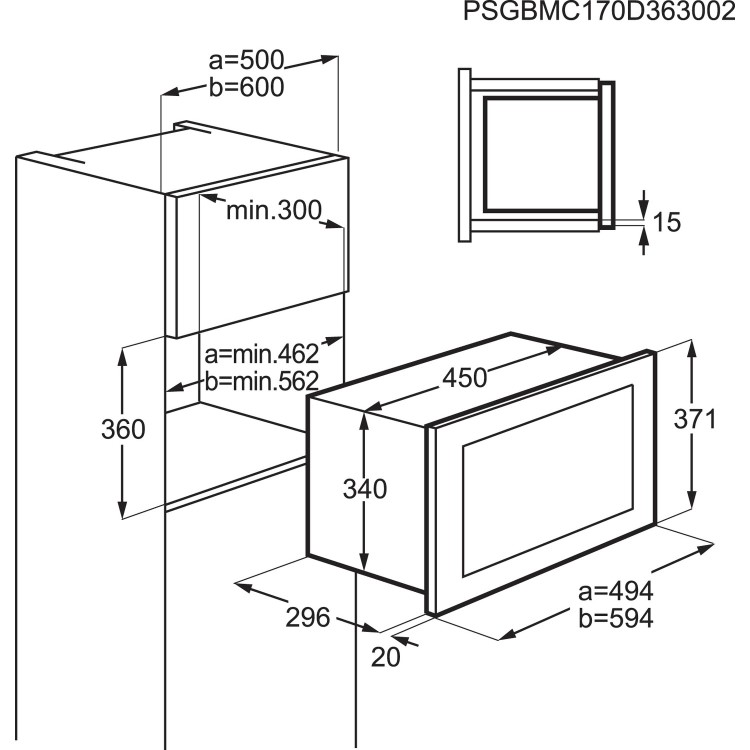 GRADE A2 - AEG MBB1756S-M Built-in 800W 17L Microwave Stainless Steel Antifingerprint