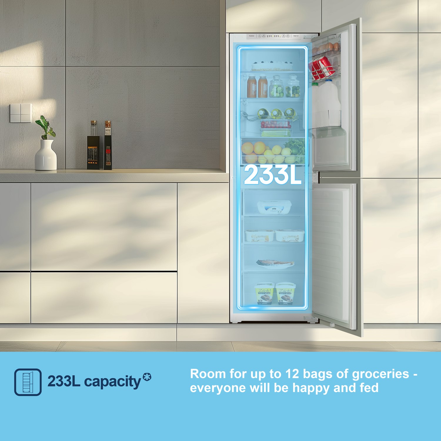 Fridgemaster Look Fridgemaster 233 Litre 50/50 Integrated Fridge Freezer MBC55224FE ...