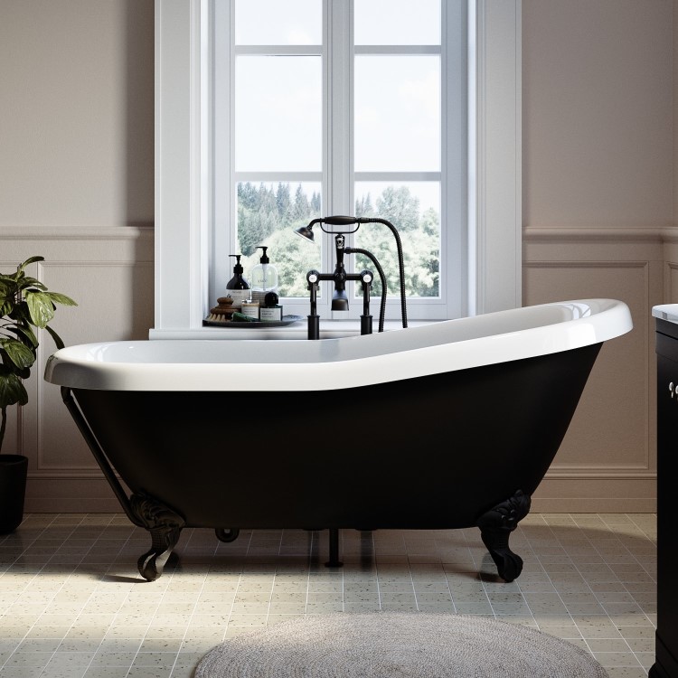 Matt Black Traditional Exposed Shallow Seal Bath Trap & Pipe - Park Royal