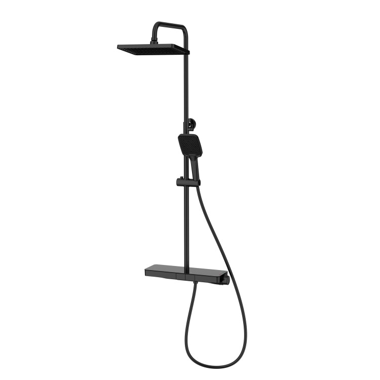 GRADE A2 - Black Thermostatic Mixer Shower Set with Push Button & Shelf - Mika