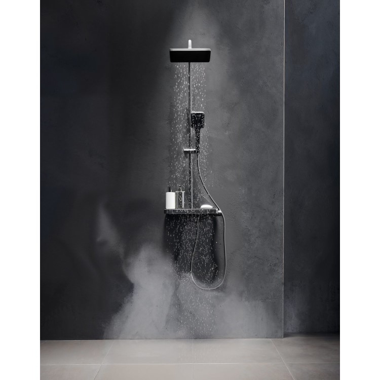 GRADE A2 - Black Thermostatic Mixer Shower Set with Push Button & Shelf - Mika