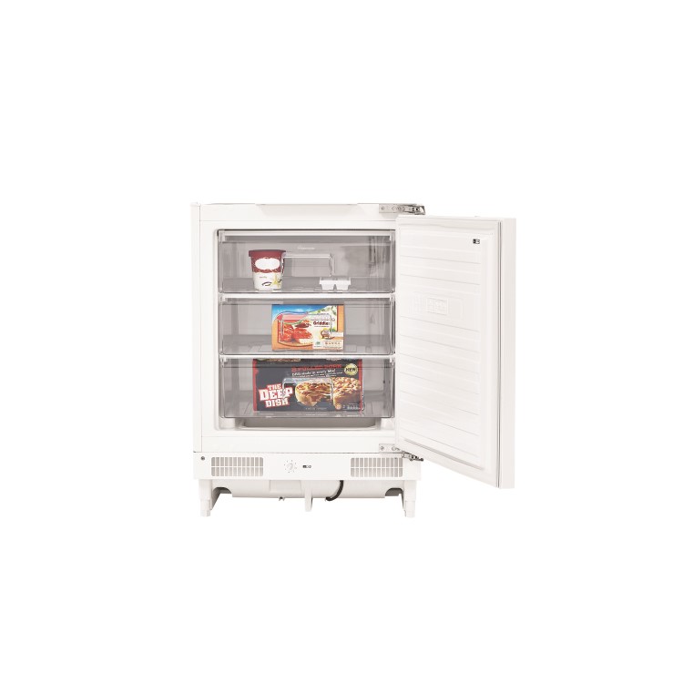 Fridgemaster MBUZ6097 59cm Wide Integrated Upright Under Counter Freezer - White