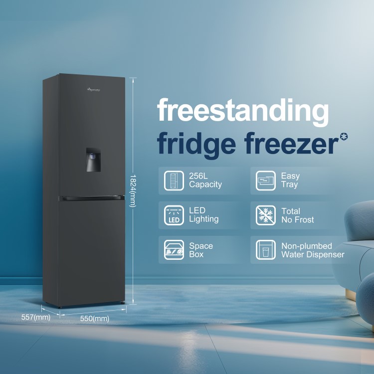 Fridgemaster 256 Litre 50/50 Freestanding Fridge Freezer - Black