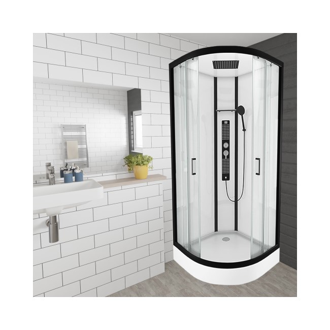 Insignia Monochrome Black Framed Quadrant Shower Cabin 900 x 900