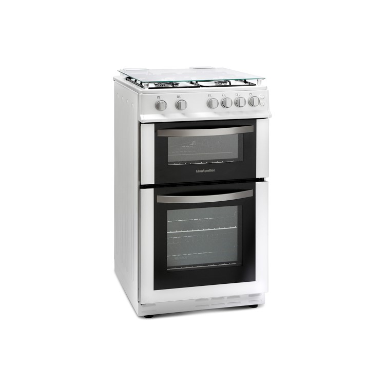 GRADE A2 - Montpellier MDG500LW 50cm Double Oven Gas Cooker With Lid White - LPG Jets Included