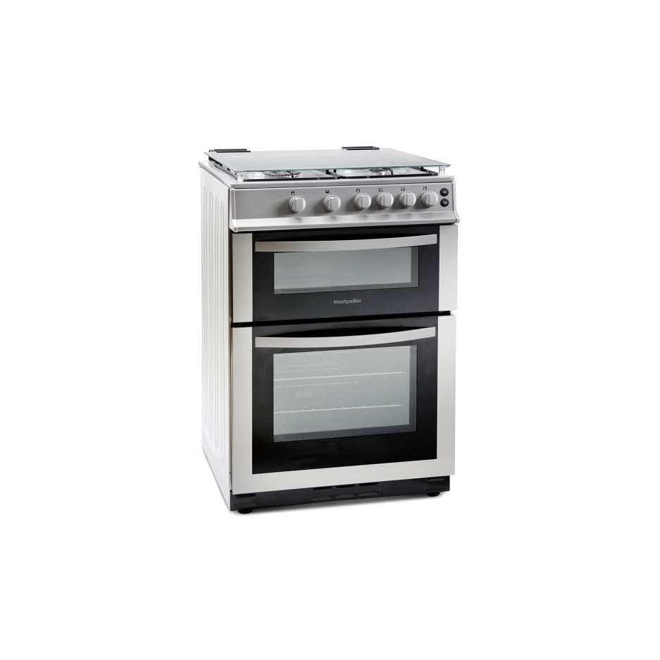 Montpellier MDG600LS 60cm Double Oven Gas Cooker With Lid Silver LPG