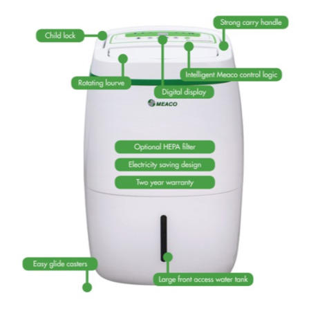 GRADE A2 - Meaco Platinum 20 Litre Low Energy Dehumidifier for up to 5 bed house with Digital Display and 2 Years warranty