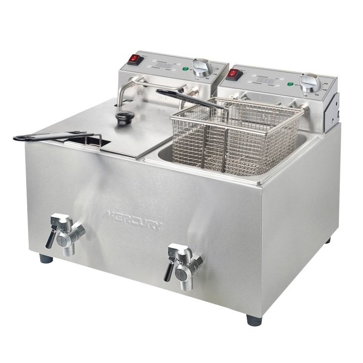 Mercury MEF-L8-DAT Countertop Electric Fryer Twin Tank 2 x 8 Ltr Digital Timer Plug In