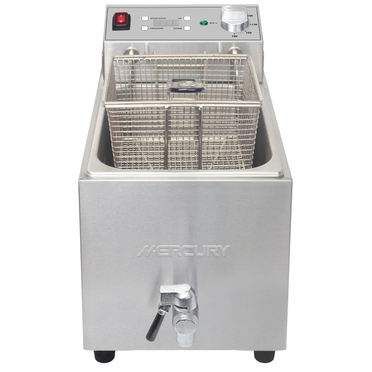 Mercury Single Tank 8ltr Countertop Commercial Electric Fryer With Digital Timer And Drain Tap 13 amp MEF-L8-SAT