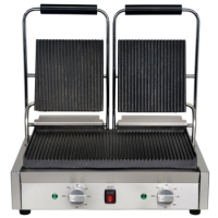 Mercury MEP-L-DARR Bistro Double Contact Grill Ribbed Top And Bottom Plates Panini Grill 13 amp