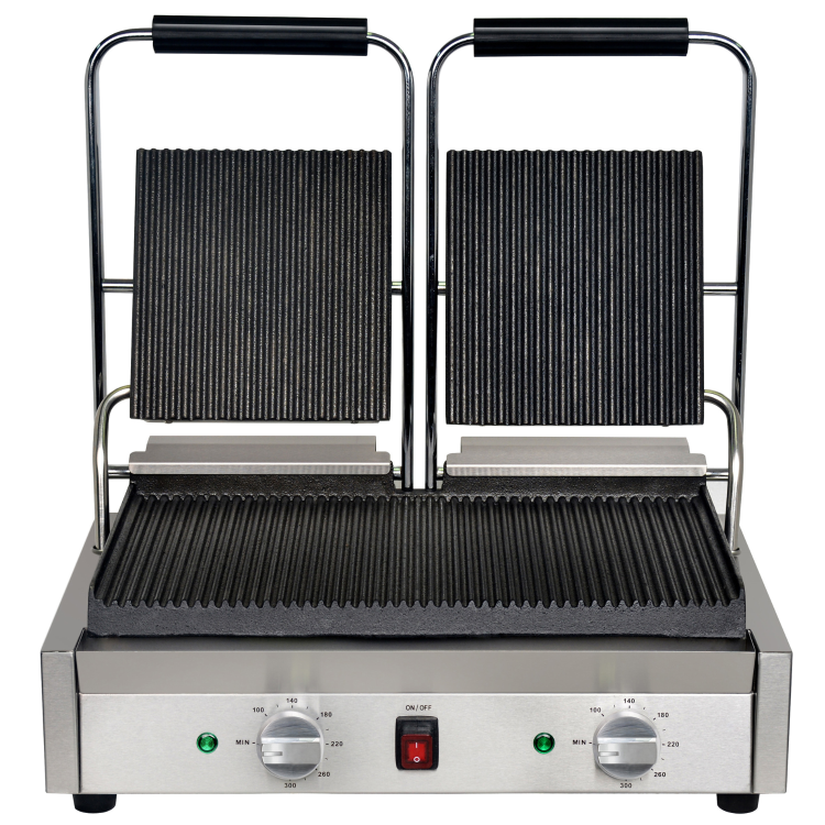 Mercury MEP-L-DARR Bistro Double Contact Grill Ribbed Top And Bottom Plates Panini Grill 13 amp