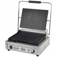 Mercury Large Single Contact Grill Ribbed Top And Bottom Plate. Digital Timer. 13 amp Panini Grill MEP-M-SATRR
