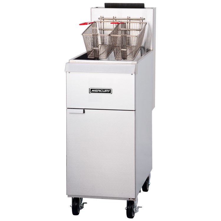 Mercury MF-35T LPG Commercial Gas Fryer 90000 Btu/hr 3 Burner 20ltr Tank 35lb Capacity Twin Basket Freestanding