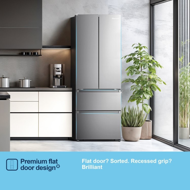 Fridgemaster 485 Litre French Style American Fridge Freezer - Silver