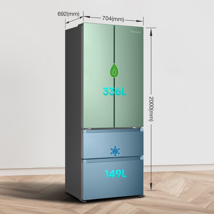 Fridgemaster 485 Litre French Style American Fridge Freezer - Silver