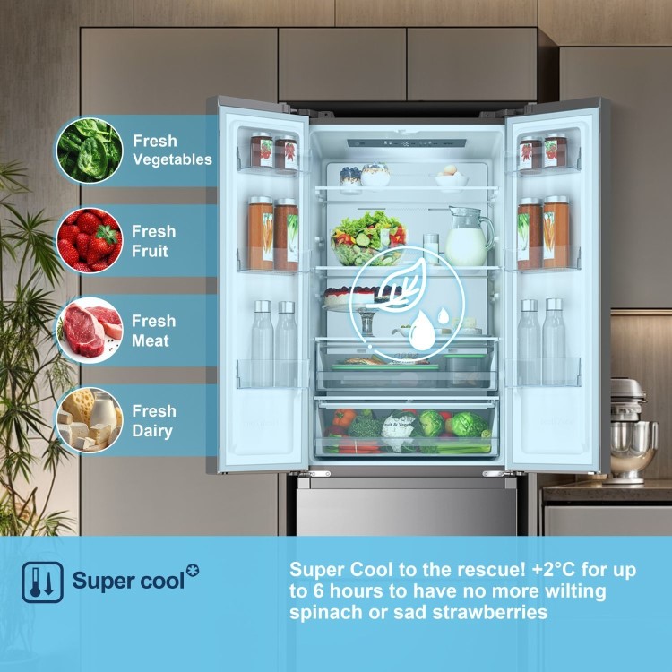 Fridgemaster 485 Litre French Style American Fridge Freezer - Silver