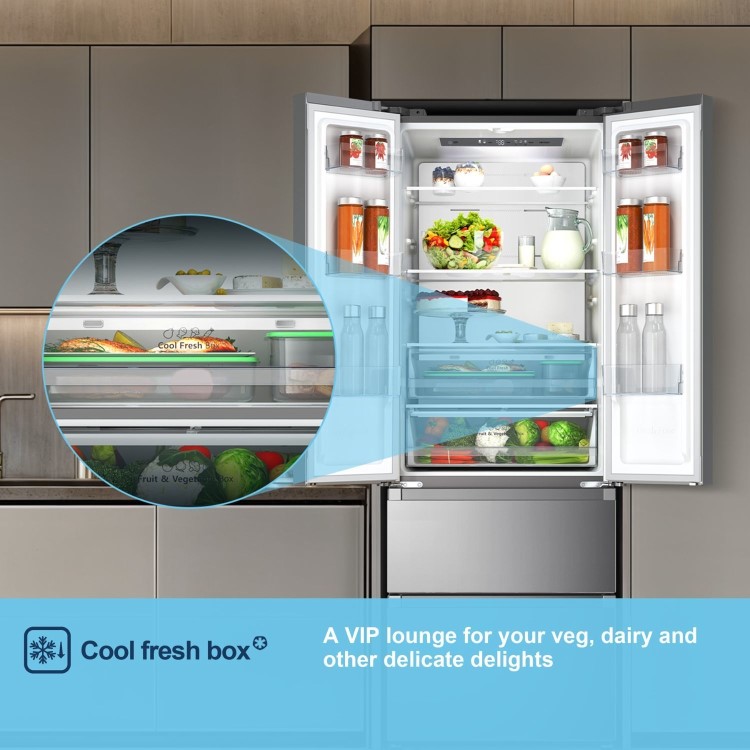 Fridgemaster 485 Litre French Style American Fridge Freezer - Silver