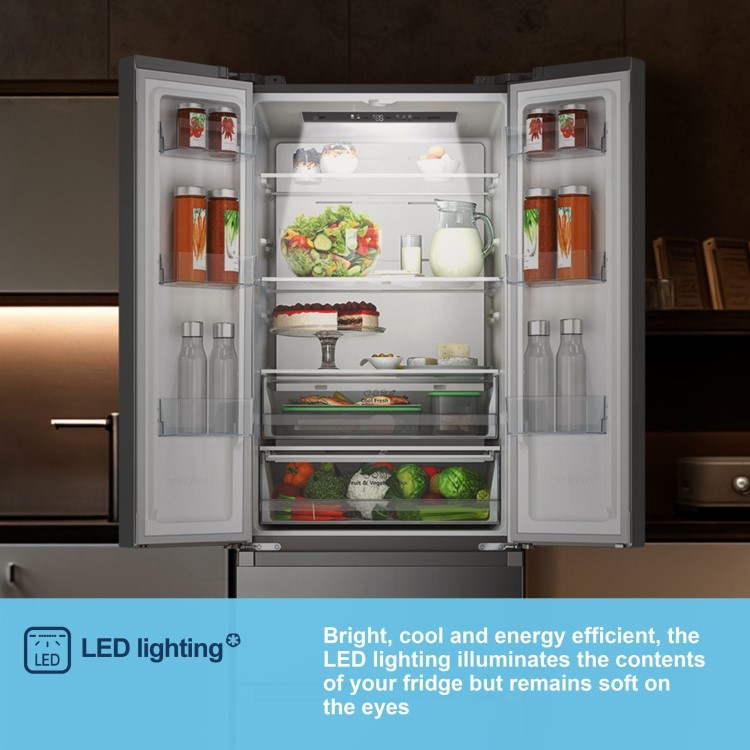 Fridgemaster 485 Litre French Style American Fridge Freezer - Silver