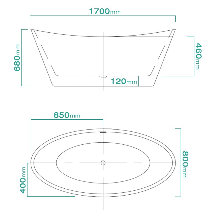 GRADE A2 - Duke Modern Curved Freestanding Bath - 1700 x 800 x 680mm