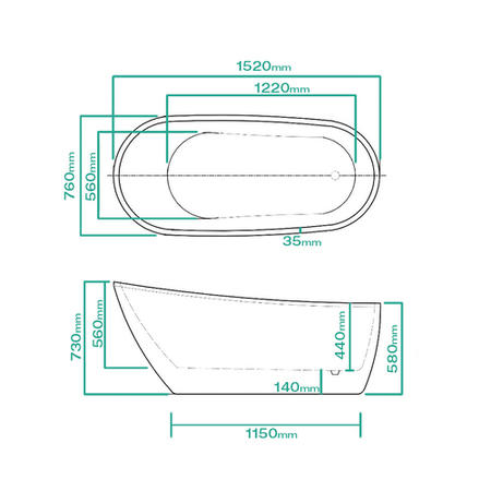 Garbo Modern Freestanding Slipper Bath - 1520 x 760 x 720mm