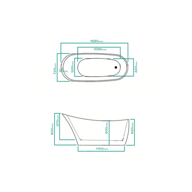 Darcy Modern Freestanding Slipper Bath - 1680 x 730 x 800mm