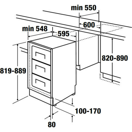 Matrix MFU800IN 60cm Wide Integrated Upright Under Counter Larder Freezer - White