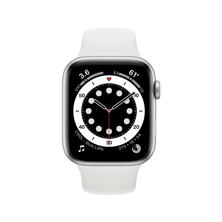 Apple Watch Series 6 GPS + Cellular - 44mm Silver Aluminium Case with White Sport Band - Regular