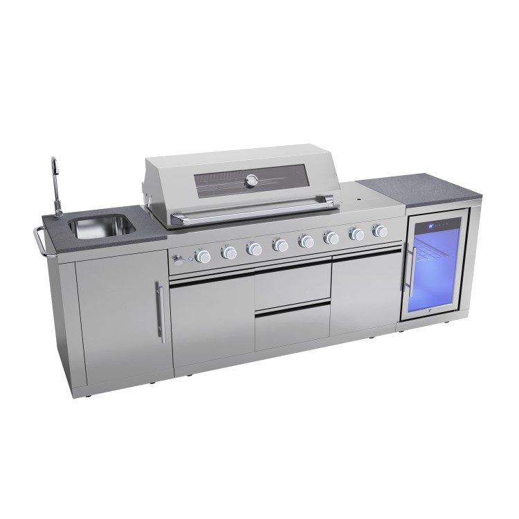 Monster Grill - Ultimate Outdoor Kitchen - 6 Burner Gas BBQ Grill with Fridge and Sink