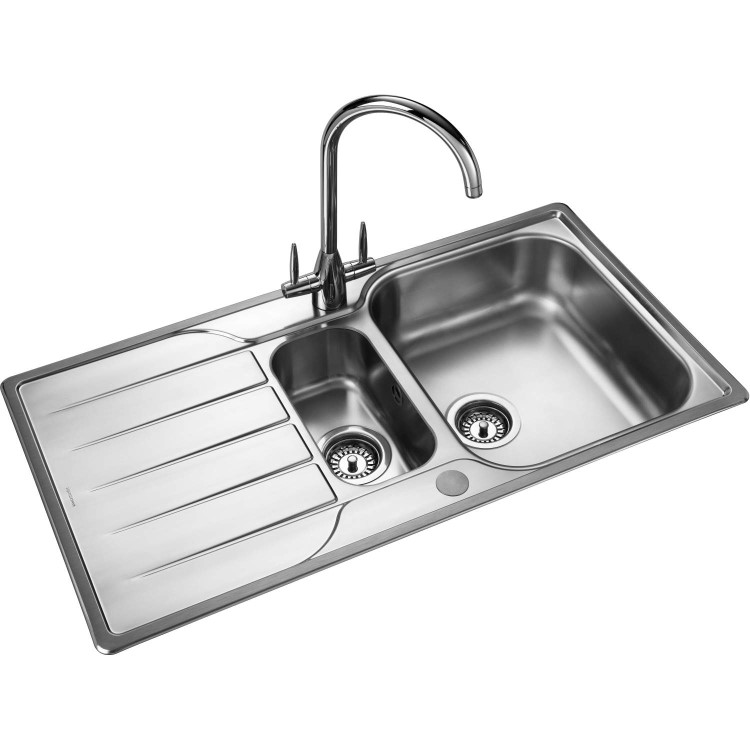 1.5 Bowl Inset Stainless Steel Kitchen Sink with Reversible Drainer - Rangemaster Michigan 950mm