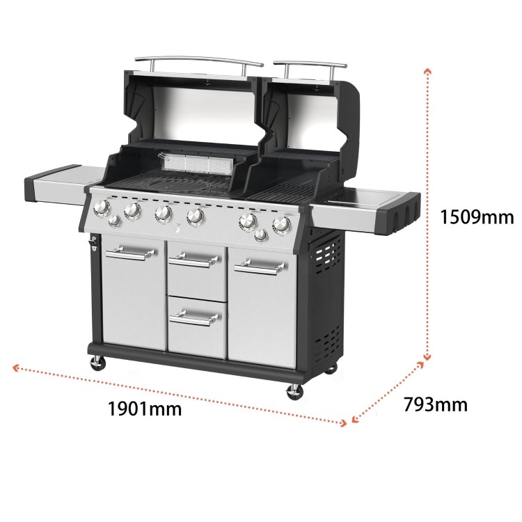 Monster Grill 6 Burner Double Header Gas BBQ - Stainless Steel