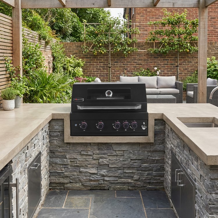 Monster Grill 4 Burner Built-In Gas BBQ - Black