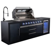Refurbished Monster Grill - Eclipse Ultimate Outdoor Kitchen - 6 Burner Gas BBQ Grill with Fridge Sink with Sintered Stone Worktops