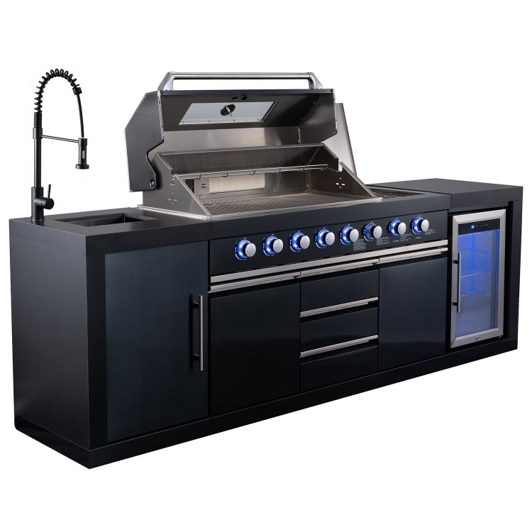 Refurbished Monster Grill - Eclipse Ultimate Outdoor Kitchen - 6 Burner Gas BBQ Grill with Fridge Sink with Sintered Stone Worktops